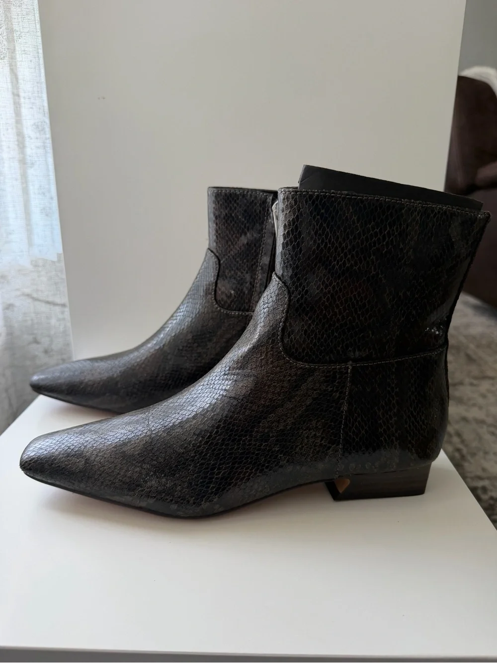 FREE PEOPLE Easy Does It Vegan Snake Print Snip Toe Ankle Boots-Size 7, 7.5 & 8